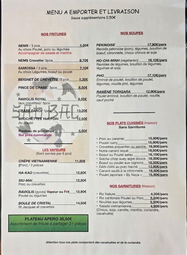 SAO BAC Restaurant Asiatique - Menu Image 1