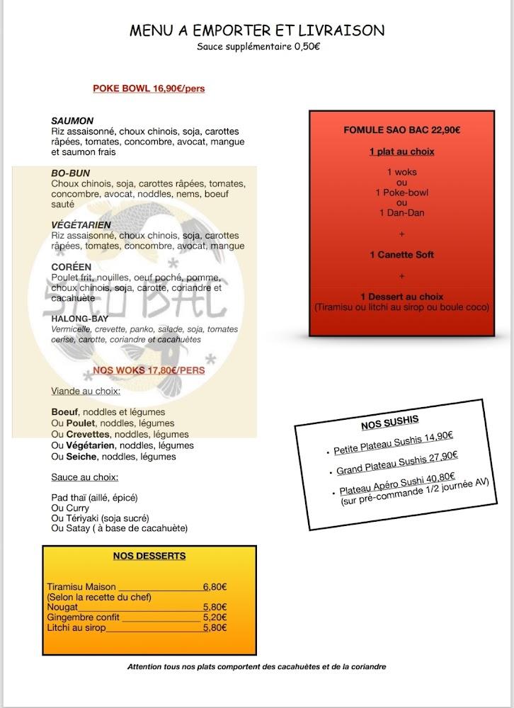 SAO BAC Restaurant Asiatique - Menu Image 2
